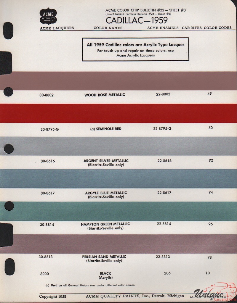 1959 Cadillac Paint Charts Acme 3